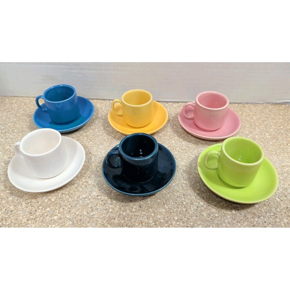 Vibrant Multi-Color 12pc Espresso Demitasse Set - 6 Cups & 6 Saucers NEW